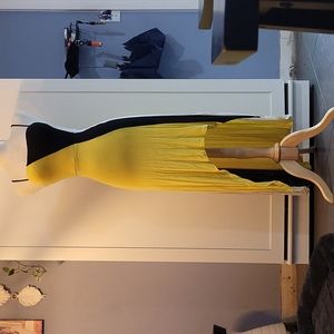 XS Yellow Black & White Venus Color Block High Low Dress Adjustable Thin Straps